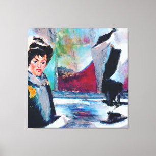 Vintages Frauenportrait mit Abstraktem Hintergrund Leinwanddruck