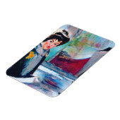 Vintages Frauenportrait mit Abstraktem Hintergrund Magnet (Linke Seite)
