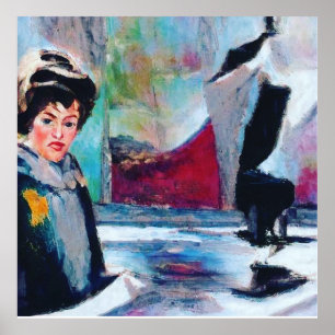 Vintages Frauenportrait mit Abstraktem Hintergrund Poster
