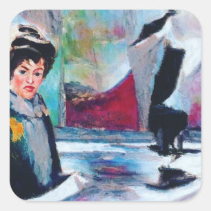 Vintages Frauenportrait mit Abstraktem Hintergrund Quadratischer Aufkleber