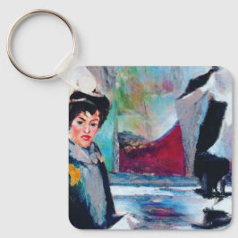 Vintages Frauenportrait mit Abstraktem Hintergrund Schlüsselanhänger