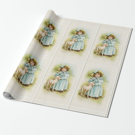 Vintages Fräulein With Lamb Geschenkpapier (Ungerollt)