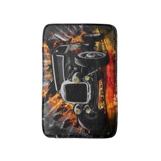 Vintages Frisierte Auto in Flammen Badematte (Vorderseite Vertikal)