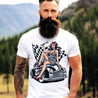 Vintages Frisierte Auto Racing Button-Up T-Shirt