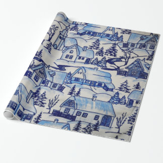 Vintages frohe Weihnacht-Dorf/Haus-von-Grosch Geschenkpapier