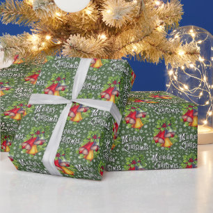 Vintages "Frohe Weihnachten" Bells Wrapping Paper Geschenkpapier
