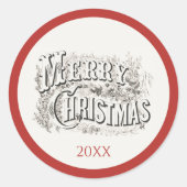 Vintages frohe Weihnachts-Illustrationsjahr Runder Aufkleber (Vorderseite)