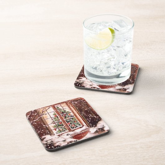 Vintages frohe Weihnachtshaus Untersetzer (Rechte Seite)