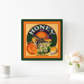 Vintages Fruchtetikett Orangenquadrat Uhr (Zuhause)