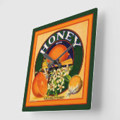 Vintages Fruchtetikett Orangenquadrat Uhr (Winkel)