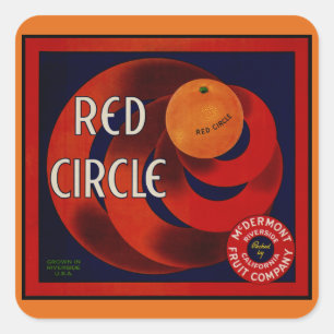 Vintages Fruchtkorb-Label Art Red Circle Orange Quadratischer Aufkleber