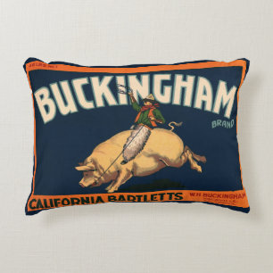 Vintages Fruchtkorb Label Cowboy on Pig Rodeo Dekokissen