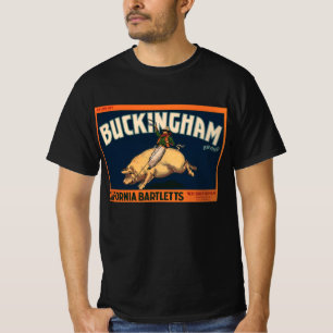 Vintages Fruchtkorb Label Cowboy on Pig Rodeo T-Shirt