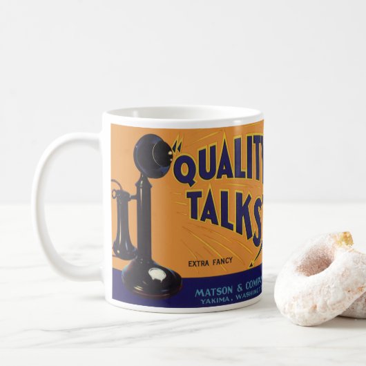 Vintages Fruchtkorb Label Kunst, altmodisches Tele Kaffeetasse (Mit Donut)