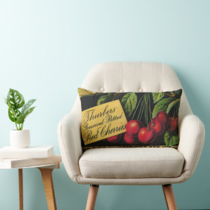 Vintages Fruchtkorb-Label Kunst, Baumkirschen Lendenkissen