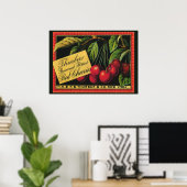 Vintages Fruchtkorb-Label Kunst, Baumkirschen Poster (Heimbüro)
