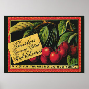 Vintages Fruchtkorb-Label Kunst, Baumkirschen Poster