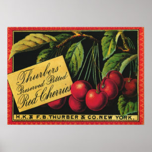Vintages Fruchtkorb-Label Kunst, Baumkirschen Poster