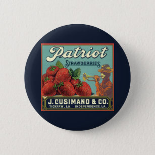 Vintages Fruchtkorb-Siegel Art Patriot Erdbeeren Button