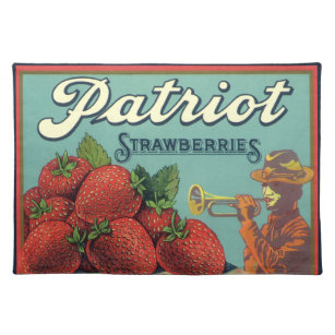 Vintages Fruchtkorb-Siegel Art Patriot Erdbeeren Stofftischset