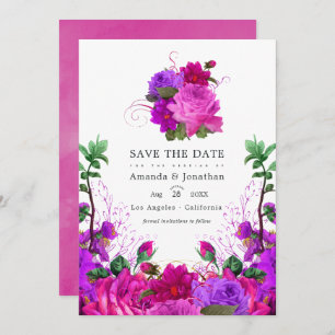 Vintages Fuchsien und Lila Foto zur Blumenhochzeit Save The Date
