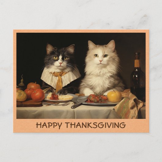 Vintages Funny Happy Thanksgiving Katzen Postkarte (Vorderseite)