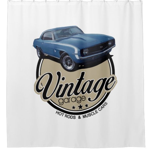 Vintages Garagen-Blau Camaro Duschvorhang (Vorderseite)