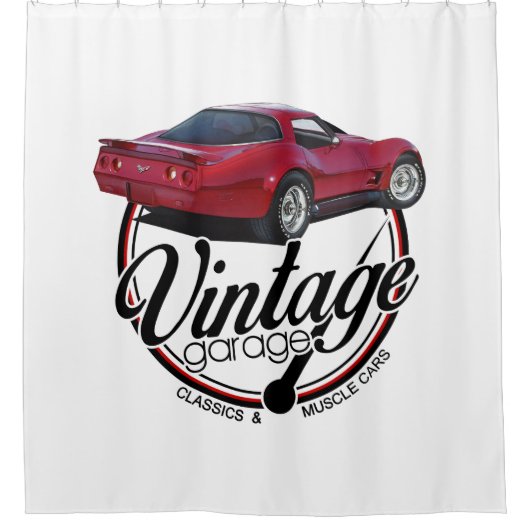 Vintages Garagen-Rot Korvette Duschvorhang (Vorderseite)
