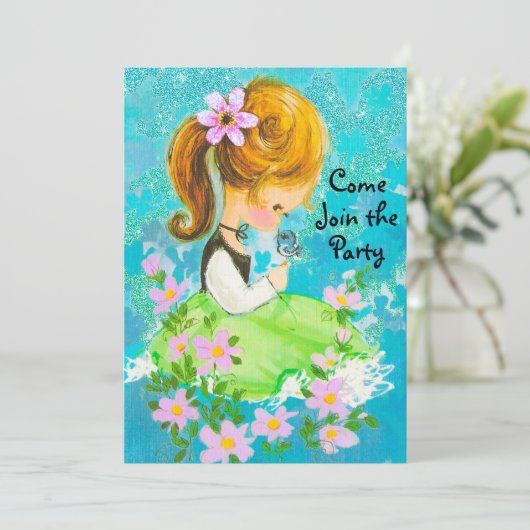 Vintages Gartenmädchen Weihnachten Neujahr Gruß Einladung (Stehend Vorderseite)