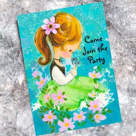 Vintages Gartenmädchen Weihnachten Neujahr Gruß Einladung