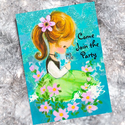 Vintages Gartenmädchen Weihnachten Neujahr Gruß Einladung