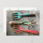 Vintages Gartenwerkzeug Postkarte von Diane Heller (Vorne/Hinten)
