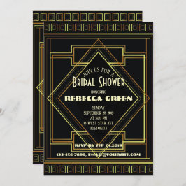 Vintages Gatsby-Brautparty für Schwarz und Gold Einladung