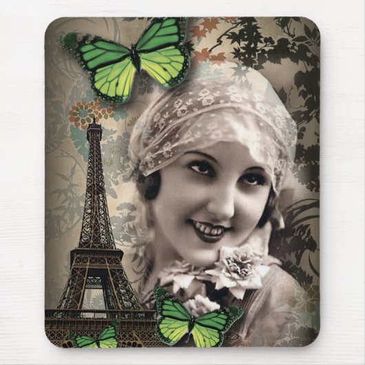 Vintages gatsby Mädchen des Kunst-Dekos Pariser Mousepad (Vorne)