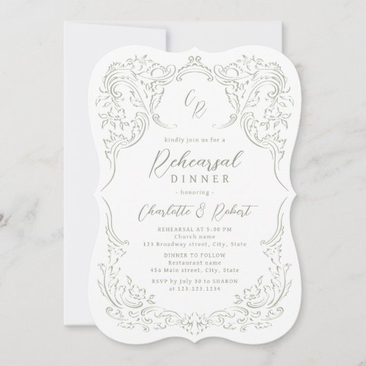 Vintages Geblüht Monogramm-Probe-Abendessen Einladung (Vorderseite)