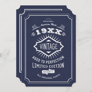 Vintages Geburts-Jahr-blaue Geburtstags-Party Einladung