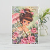 Vintages Geburtstagsblütenmädchen Feiertagskarte (Stehend Vorderseite)