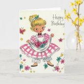 Vintages Geburtstagskind in Kleidung Karte (Gelbe Blume)