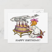 Vintages Geburtstagskind mit Kuchen Postkarte (Vorne/Hinten)