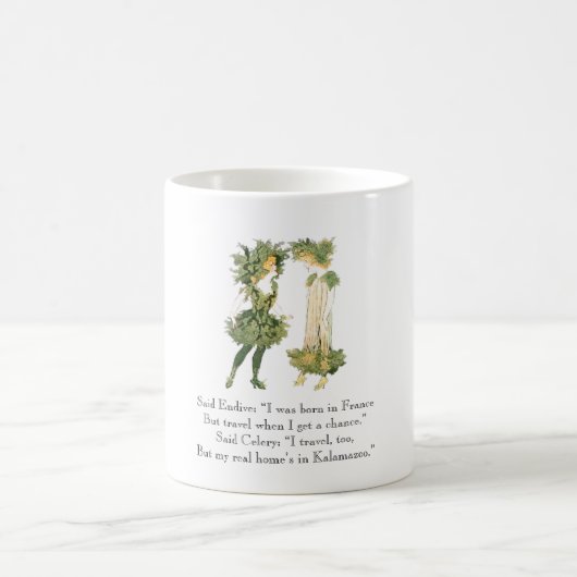 Vintages Gedicht Endive Celery Rhyme Niedlich Girl Kaffeetasse (Mittel)