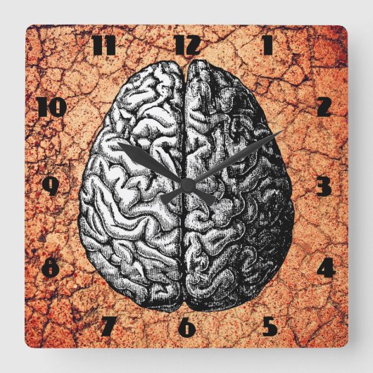 VINTAGES GEHIRN-ZEICHNEN QUADRATISCHE WANDUHR (Vorderseite)
