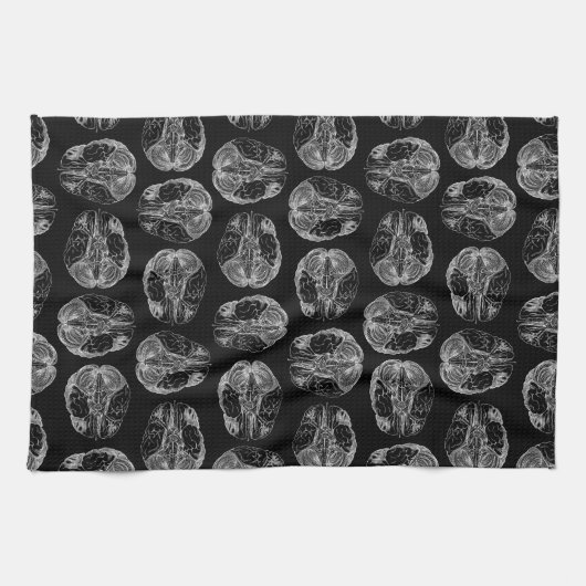Vintages Gehirndiagramm Druckmuster Schwarz Geschirrtuch (Horizontal)
