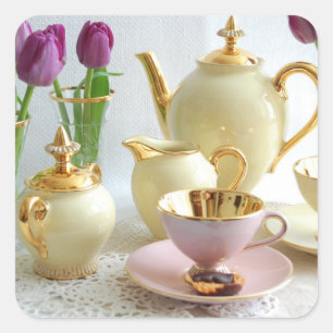 Vintages Gelb, Gold und Aufkleber des rosa