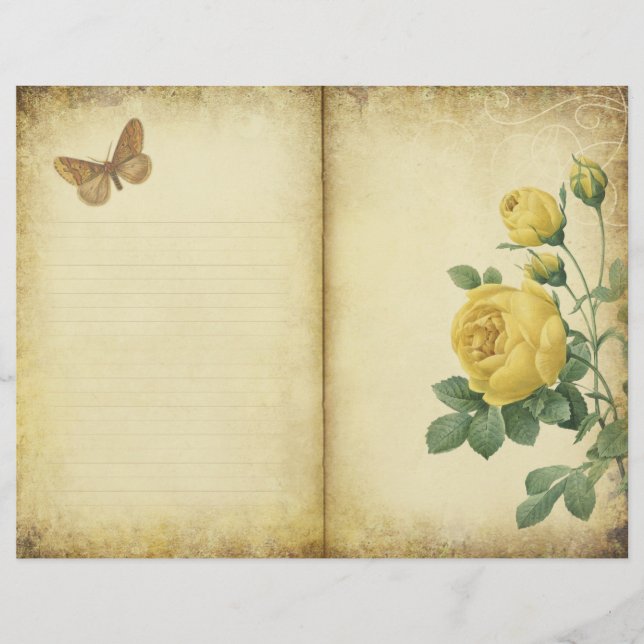 Vintages Gelbe Rose Journal Page Scrapbook (Vorderseite)
