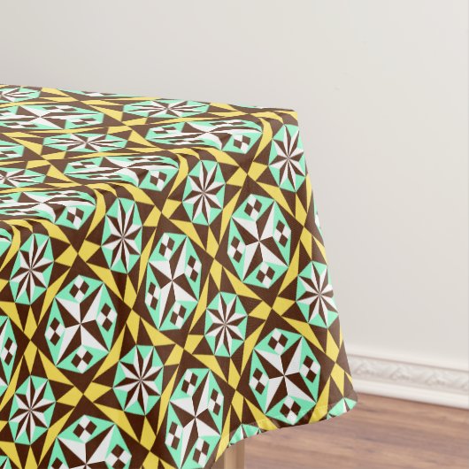 Vintages gelbes, braunes Barcelona-Muster Tischdecke (Beispiel)
