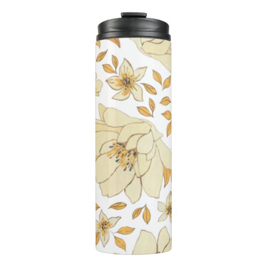 Vintages gelbes braunes Blumenmuster Thermosbecher (Vorderseite)