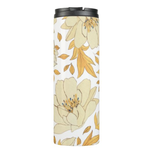 Vintages gelbes braunes Blumenmuster Thermosbecher (Rückseite)