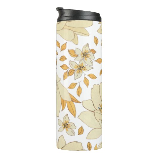 Vintages gelbes braunes Blumenmuster Thermosbecher (Nach rechts gedreht)