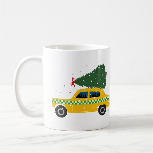 Vintages Gelbes Taxi Weihnachtsbaum Zeichnend Kaffeetasse (Links)