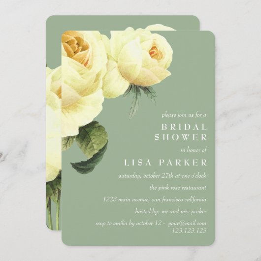 Vintages Gelbrosengebäck Brautparty Hochzeit Einladung (Vorne/Hinten)